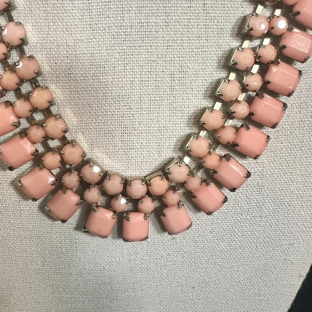 Pink Rhinestone Bib Necklace Statement Pastel Glass Stones 7